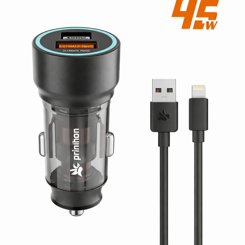 Carregador Veicular Turbo 45W Entrada USB A e Entrada Tipo C  Original Peining Cabo Para Iphone