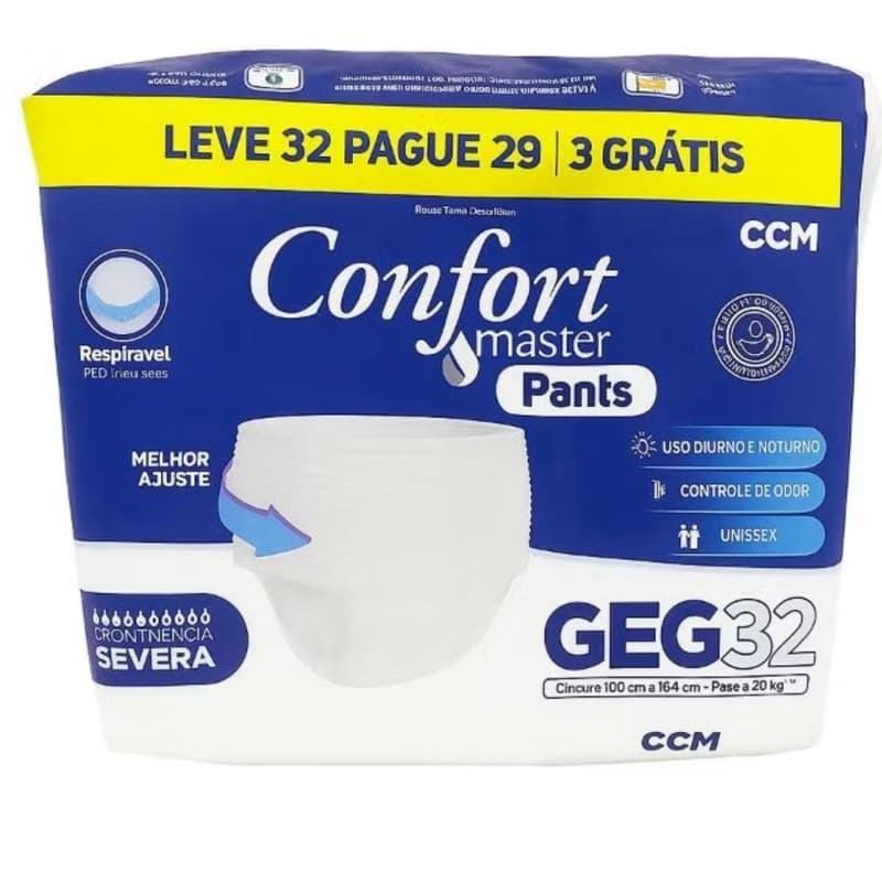 Fralda Descartáveis Confort Master Pants 32 Unidades Respirável G/EG