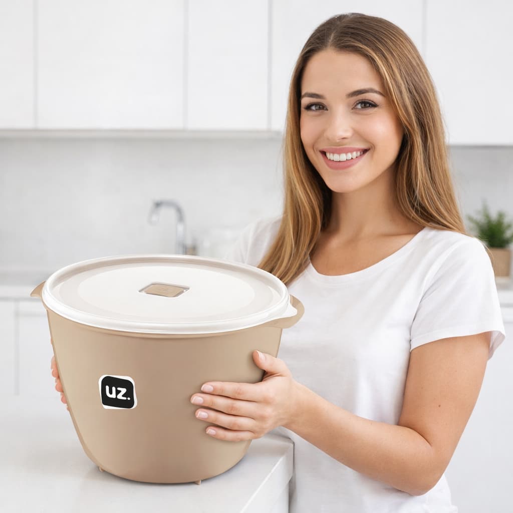 Pote Multiuso 5,5 Litros Premium Cappuccino Cozinha Geladeira Despensa Freezer Organizador Alimentos UZ Utilidades