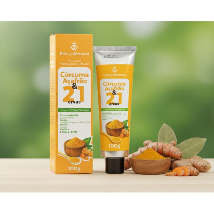 Unguento Massageador Cúrcuma Açafrão 21 Ervas  Alívio Muscular Relaxante - Pierry Wermon
