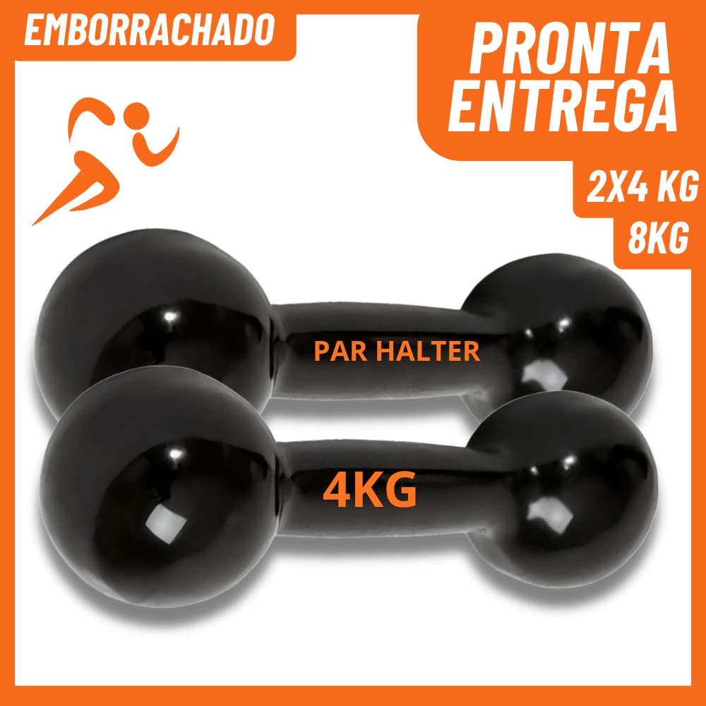 Par Halteres Emborrachado 4kg (8kg Total) Peso Para Exercícios Academia Treino em Casa