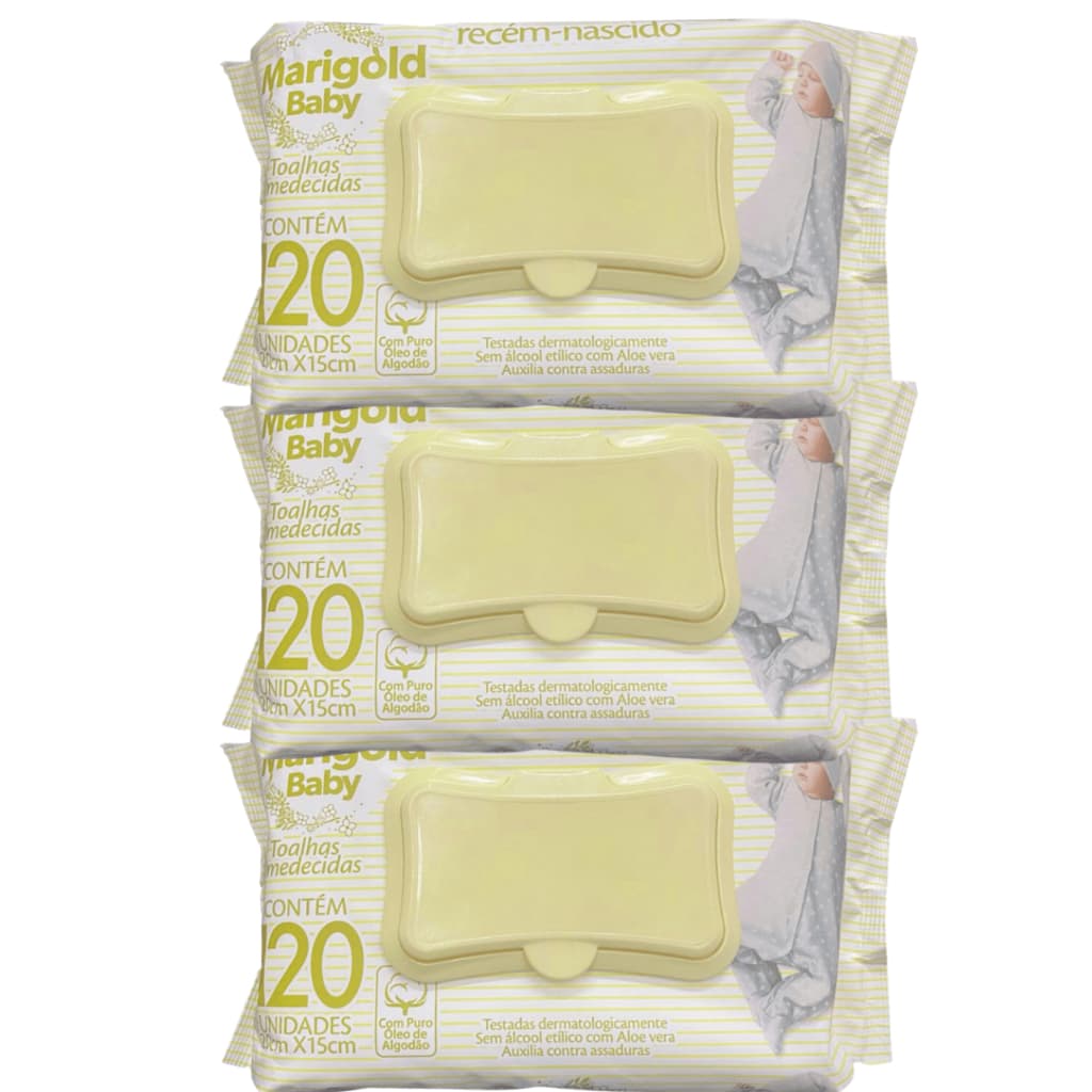 Marigold Baby Recém-Nascido Kit com 3 pacotes Lenço Umedecido com 120 unidades cada.