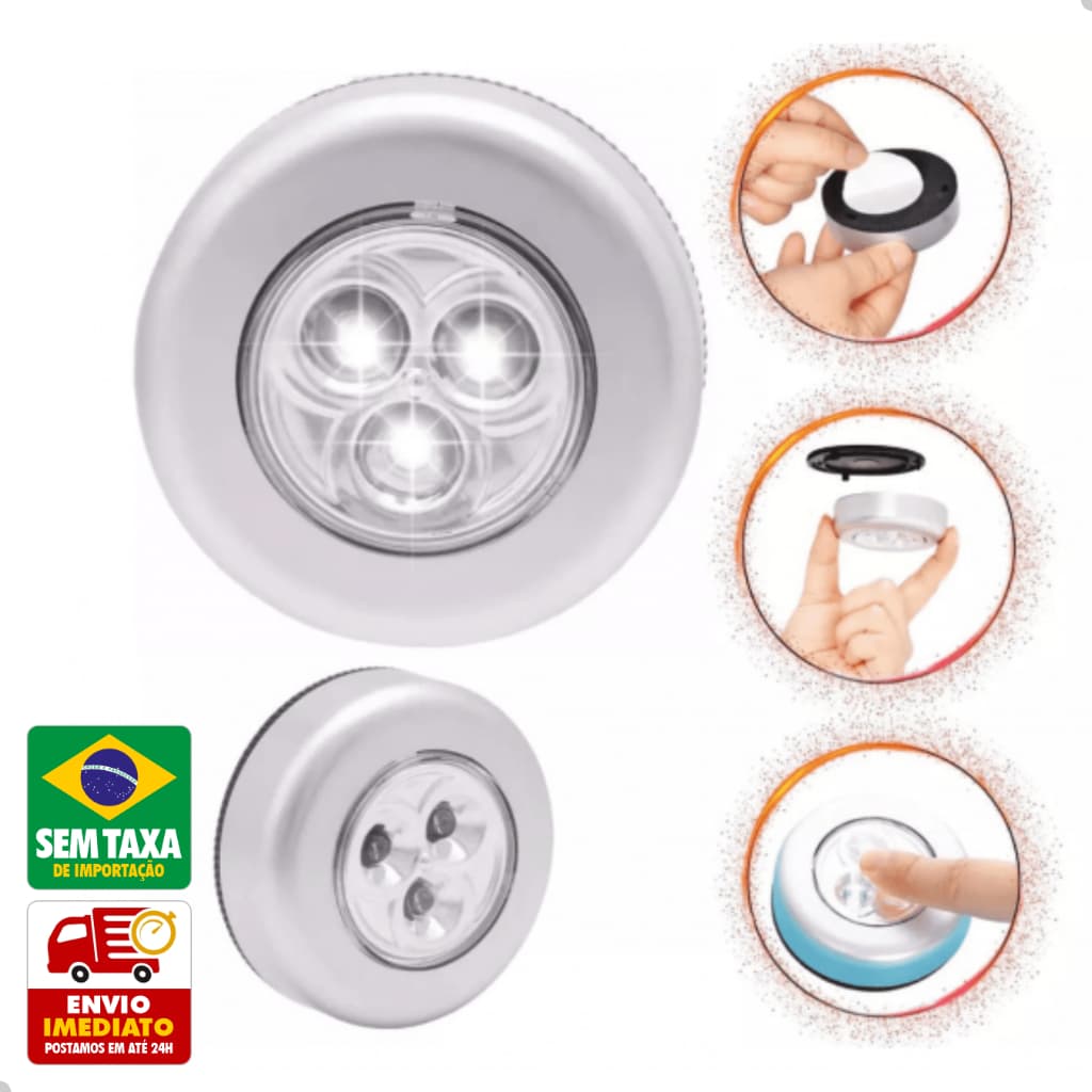 Mini Luminária LED Adesiva a Pilha 3 LEDs Iluminação Armário Gaveta Carro