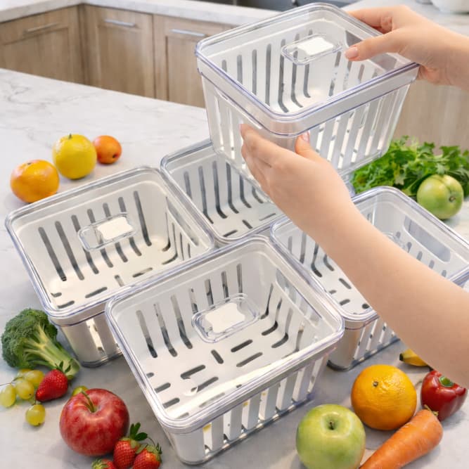 Organizador de Geladeira 3,8 Litros Cesto Com Tampa Multiuso Alimentos Verduras e Vegetais