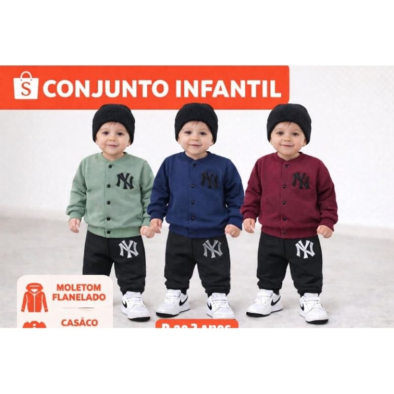 Conjunto Infantil Moletom Flanelado – Casaco com Botões