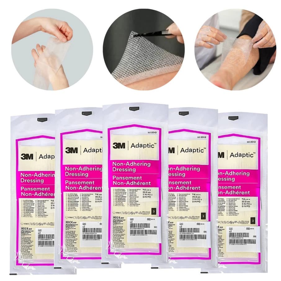 Kit 5 Curativo Adaptic 7,6x20,3 CM Malha De Petrolatum Não Aderente 3M