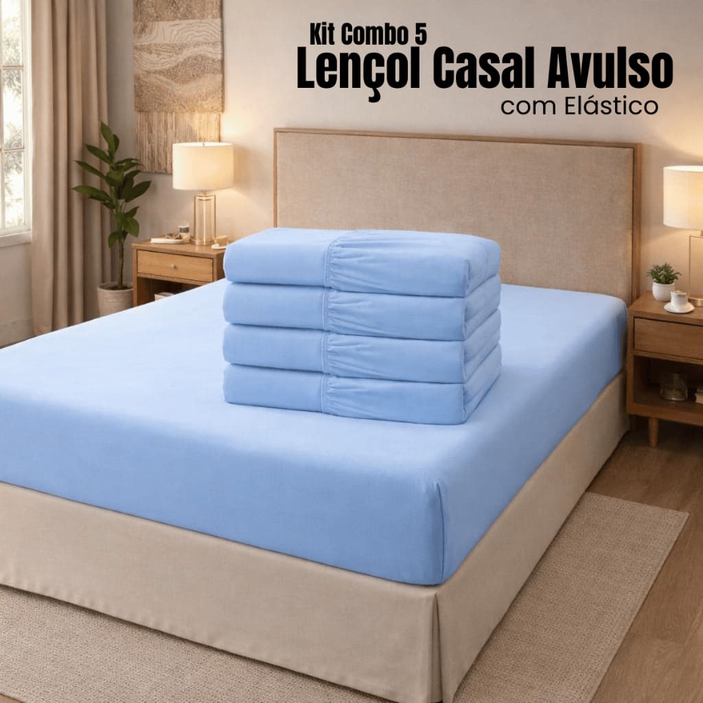 Kit Lençol Casal Padrão 5 Unidades Jogo De Cama Posta Roupa Pousada Hotel Airbnb Colchao 20cm Altura