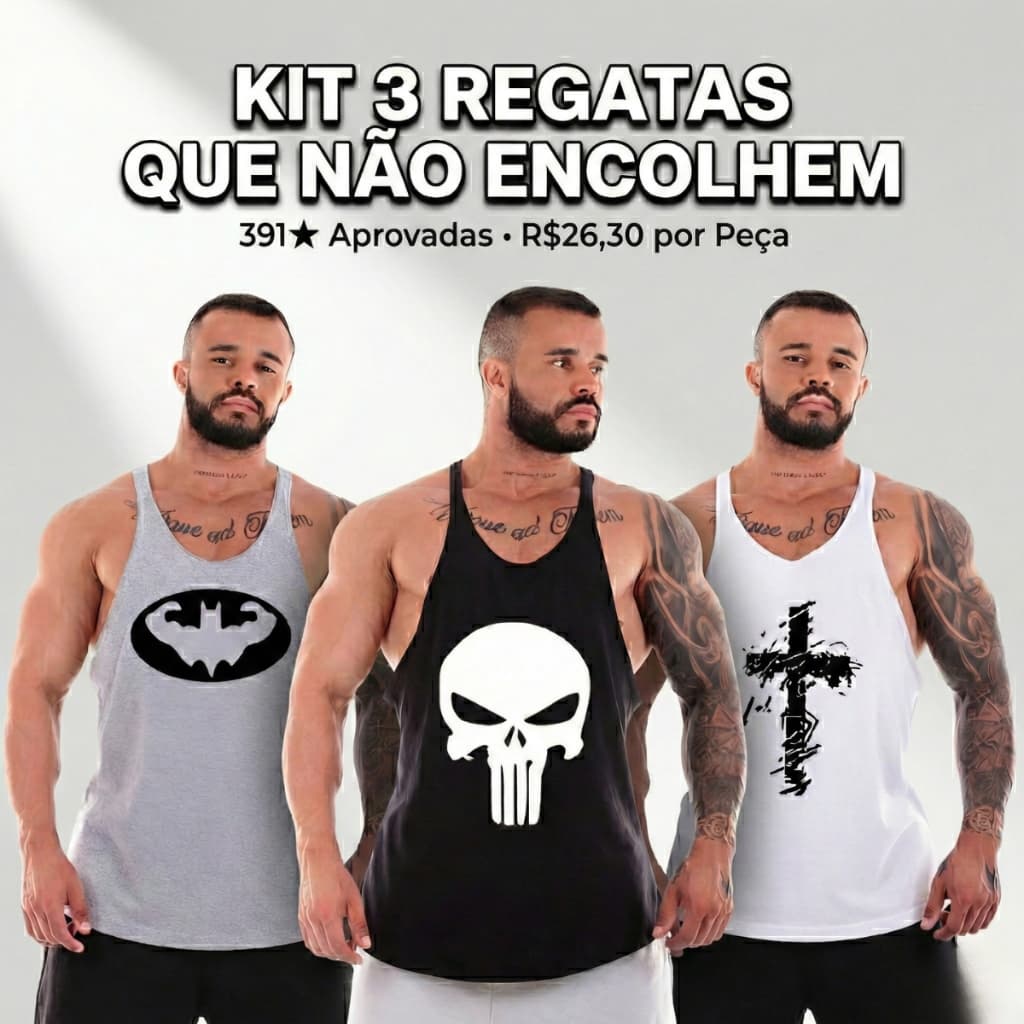 Kit 3 Camisetas Regatas Masculina Cavada Estampada Treino Academia Musculação