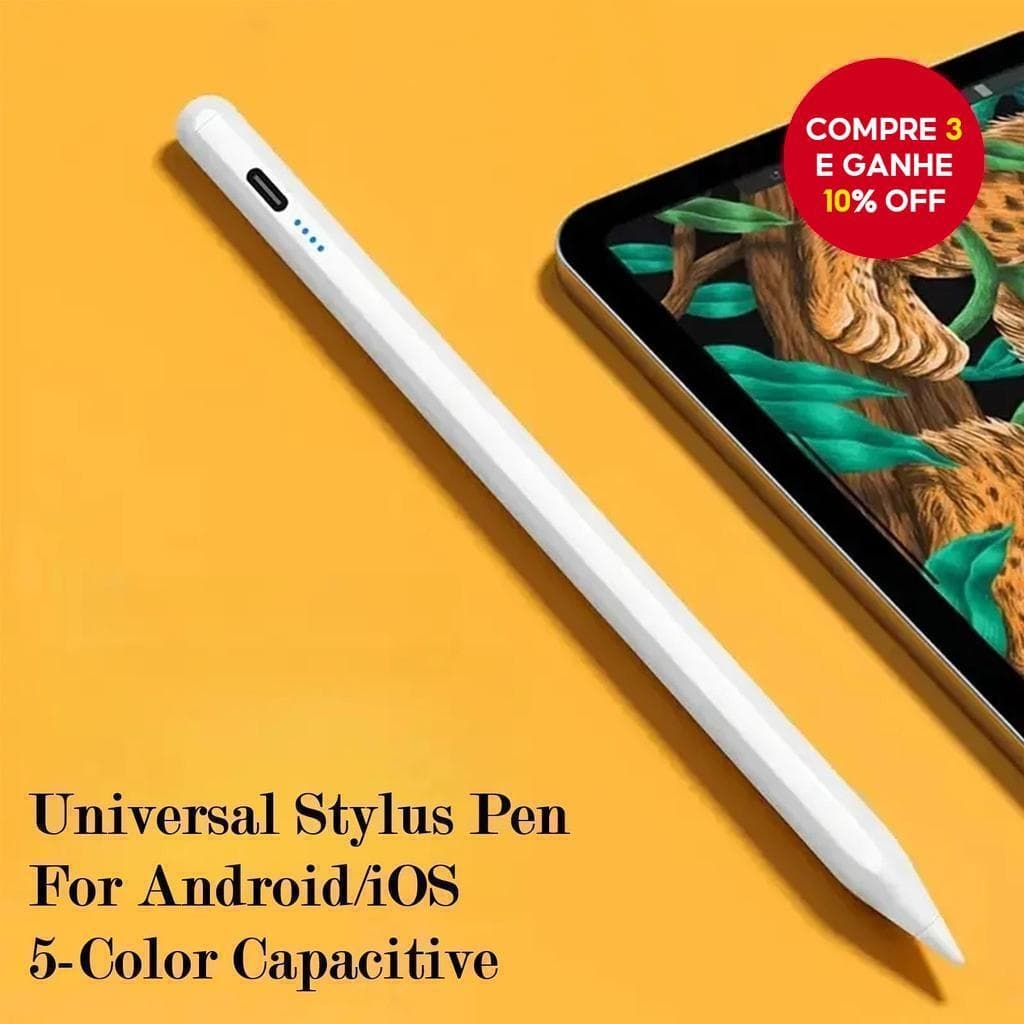 Caneta Stylus Universal Tablet Celular iPad Android Ponta Fina Alta Precisão Recarregável USB-C