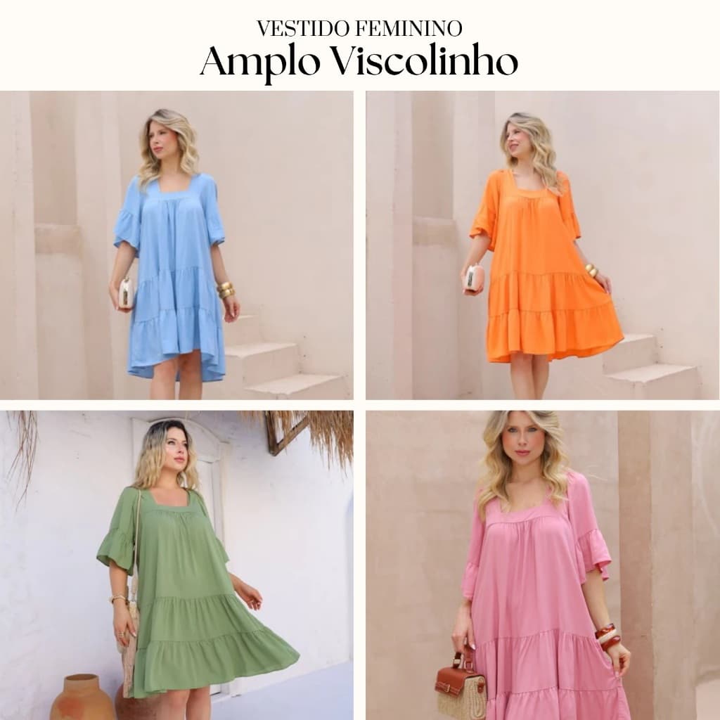 Vestido Feminino Amplo Viscolinho Soltinho Leve Fresco Moda Feminina Verão 2026 Elegante Casual