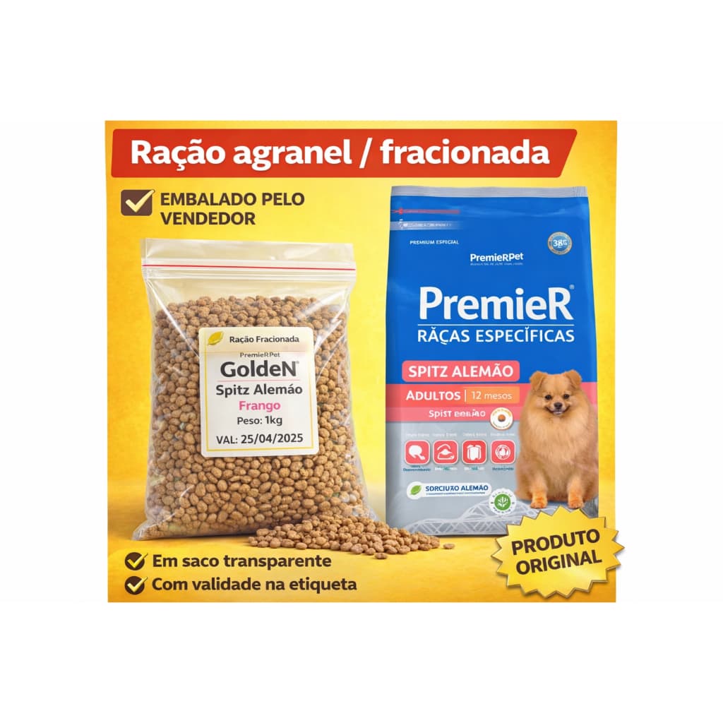 Ração Premier Spitz Alemão Original Premium Fracionada Preço Especial Loja Nova 1kG e 2 KG cachorro lulu da pomerania