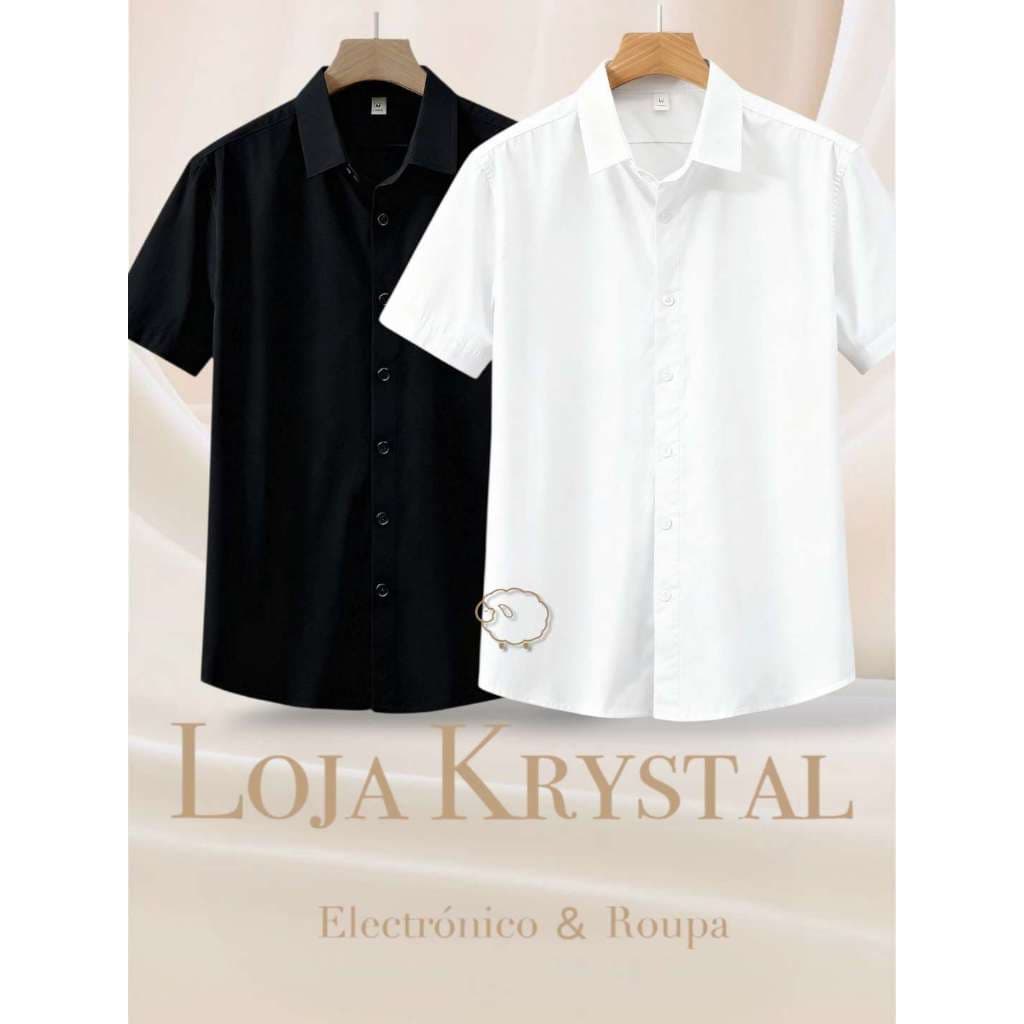 LK  .KIT 2   Camisa POLO Social Masculina Manga Curta Slim Fit Luxo Detalhada