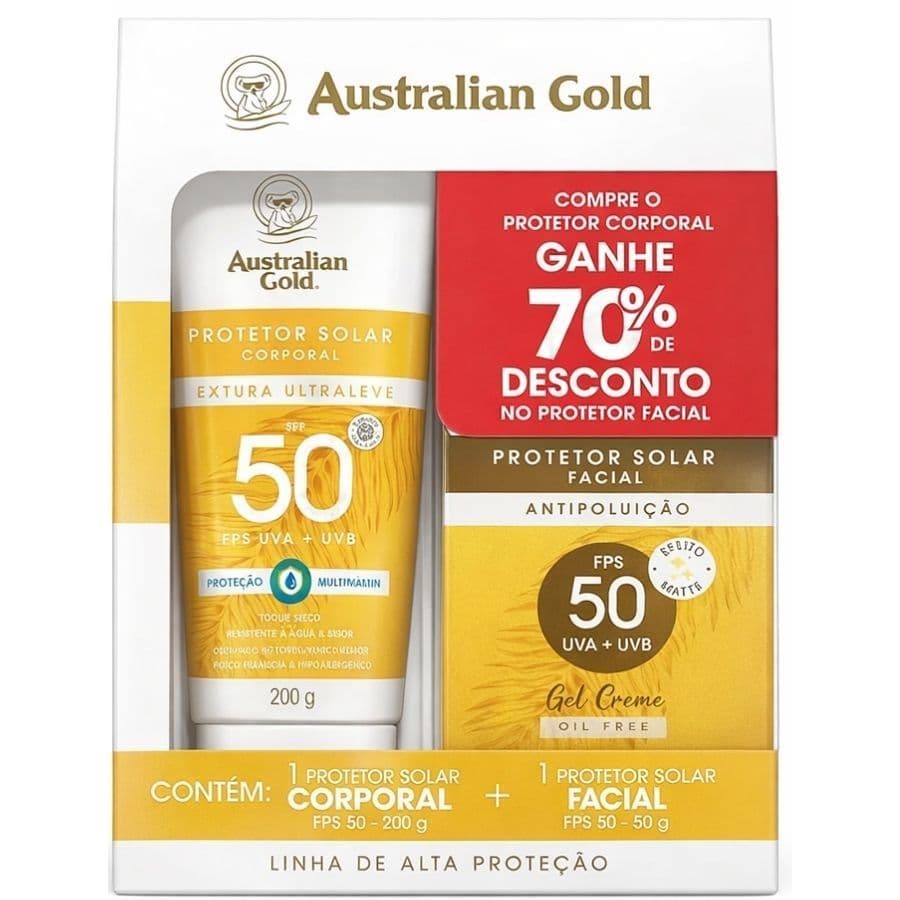 Kit Australian Gold (Protetor Facial FPS 50 50g + Protetor Corporal FPS 50 200g)