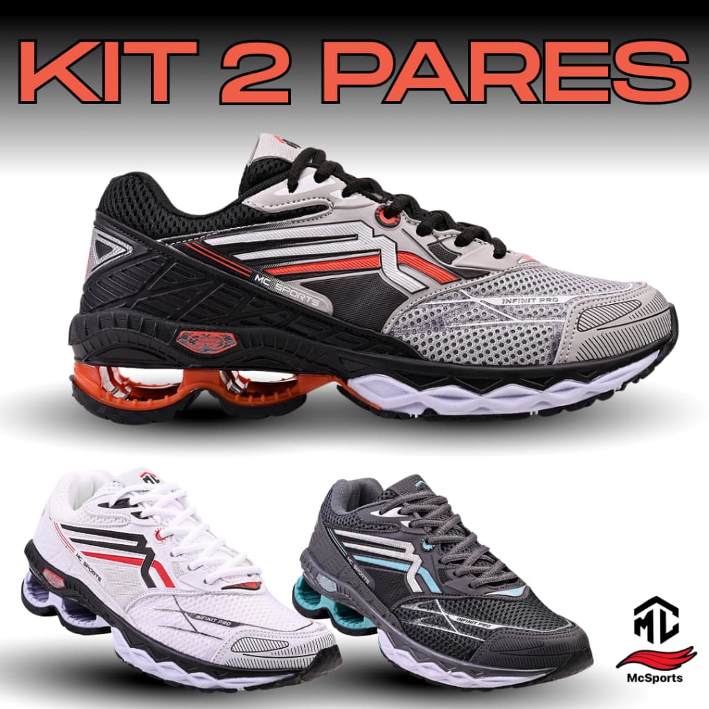 Kit 2 Pares Tênis Masculino com Amortecimento Solado Mola Soft Anti Impacto Tenis Esportivo