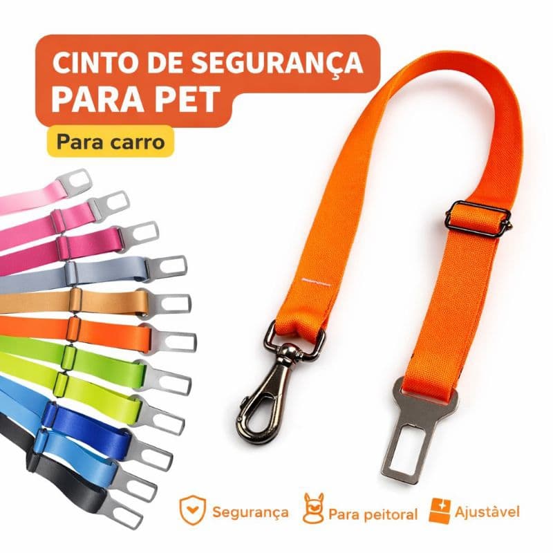 cinto segurança pet, cinto cachorro carro, guia segurança pet, cinto automotivo pet, acessório viagem cachorro.
