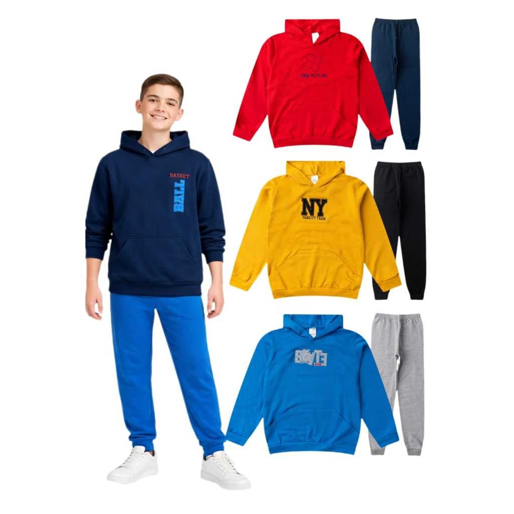 Conjunto masculino/Menino 2 peças Juvenil moletom 1 blusão com capuz bolso canguru, 1 calça de moletom