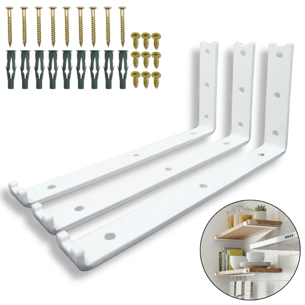 Kit 3 Suportes Cantoneira L Aço Robusto 25cm Mão Francesa Para Prateleira Fixação De Parede