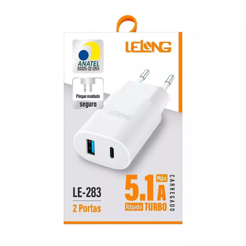Carregador Turbo USB Tipo C 5.1A, certificado pela Anatel, frete grátis, dupla voltagem 110V/240V, carregador rápido par