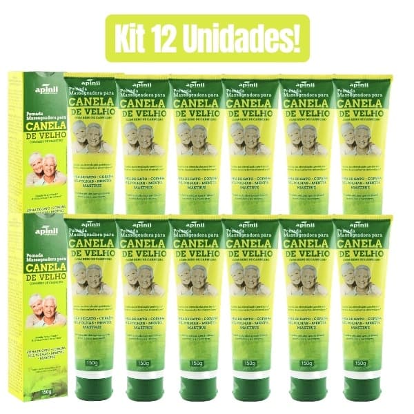 KIT 12 UNIDADES POMADA MASSAGEADORA CANELA DO VÉIO 150g BISNAGA APINIL