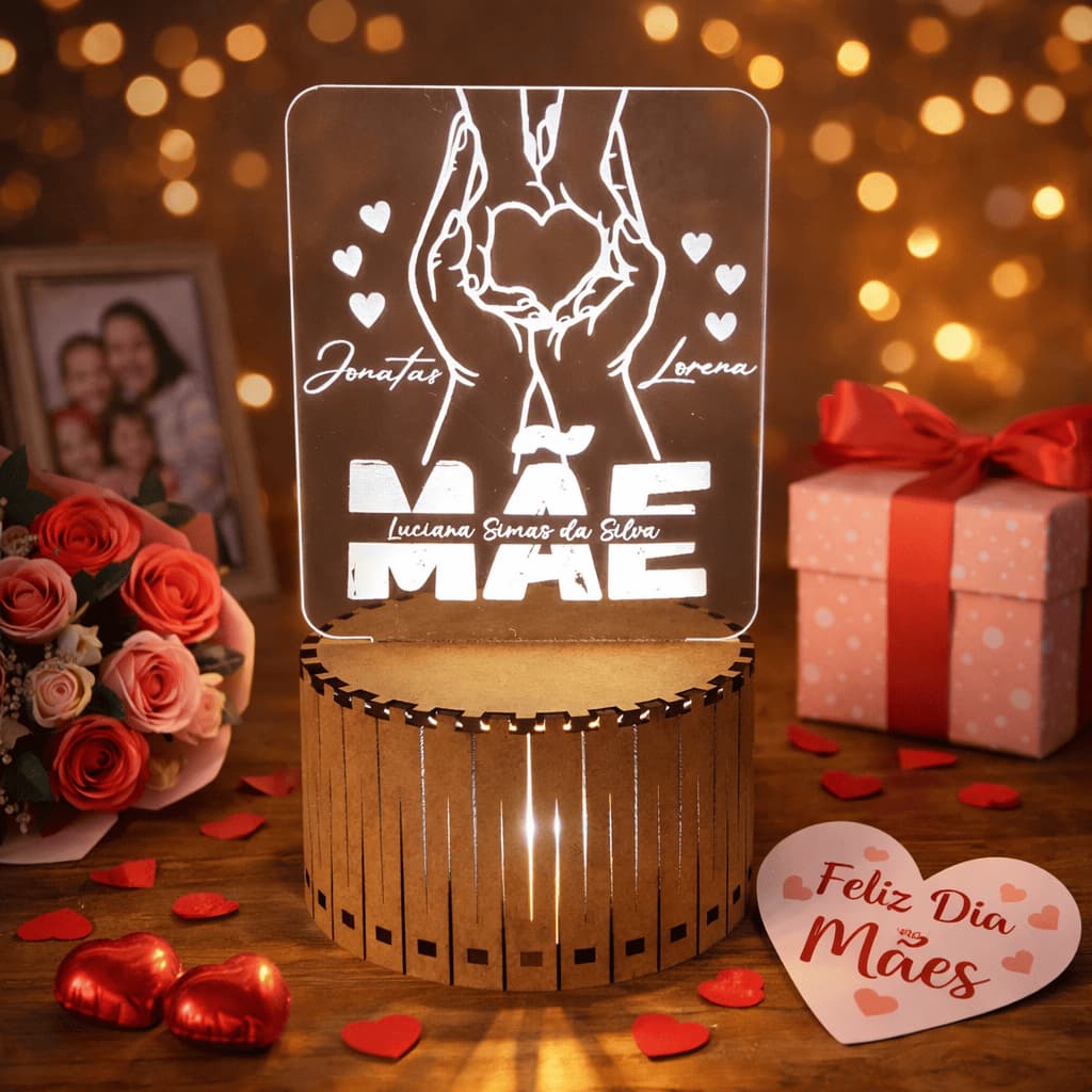 Luminária Personalizada para Mãe com Nomes dos Filhos Presente Dia das Mães Presente Mae Personalizado Luminaria LED