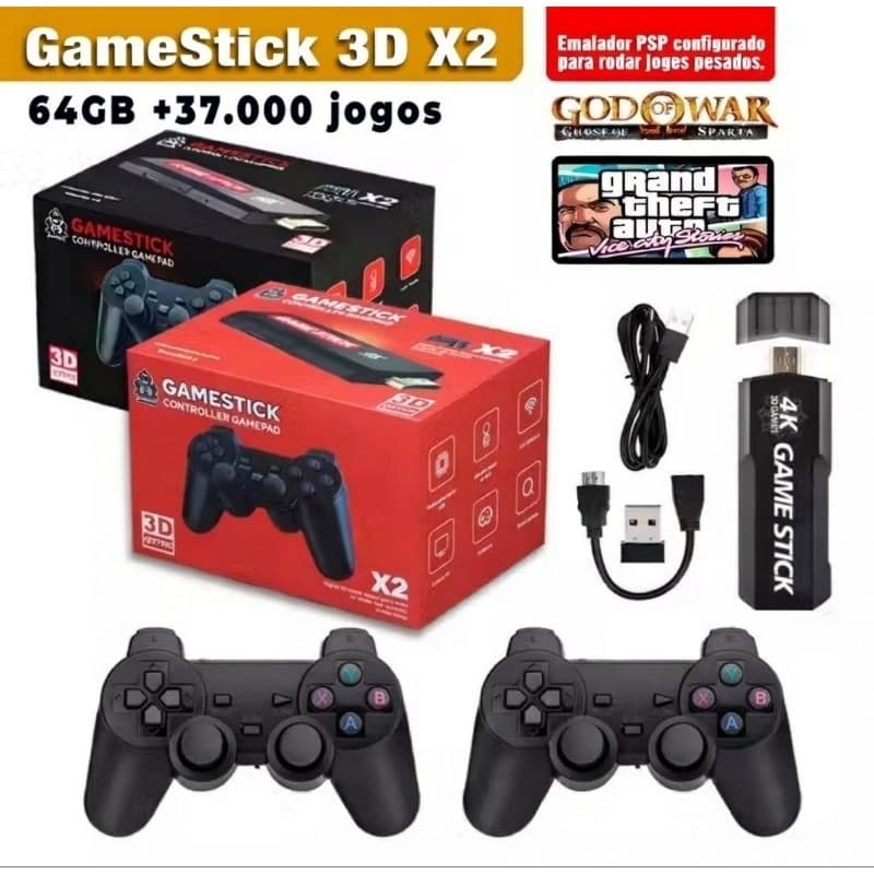 Vídeo Game Stick GD10 4K – 64GB com +37.000 Jogos Retro + 2 Controles Sem Fio  atualizado 2026