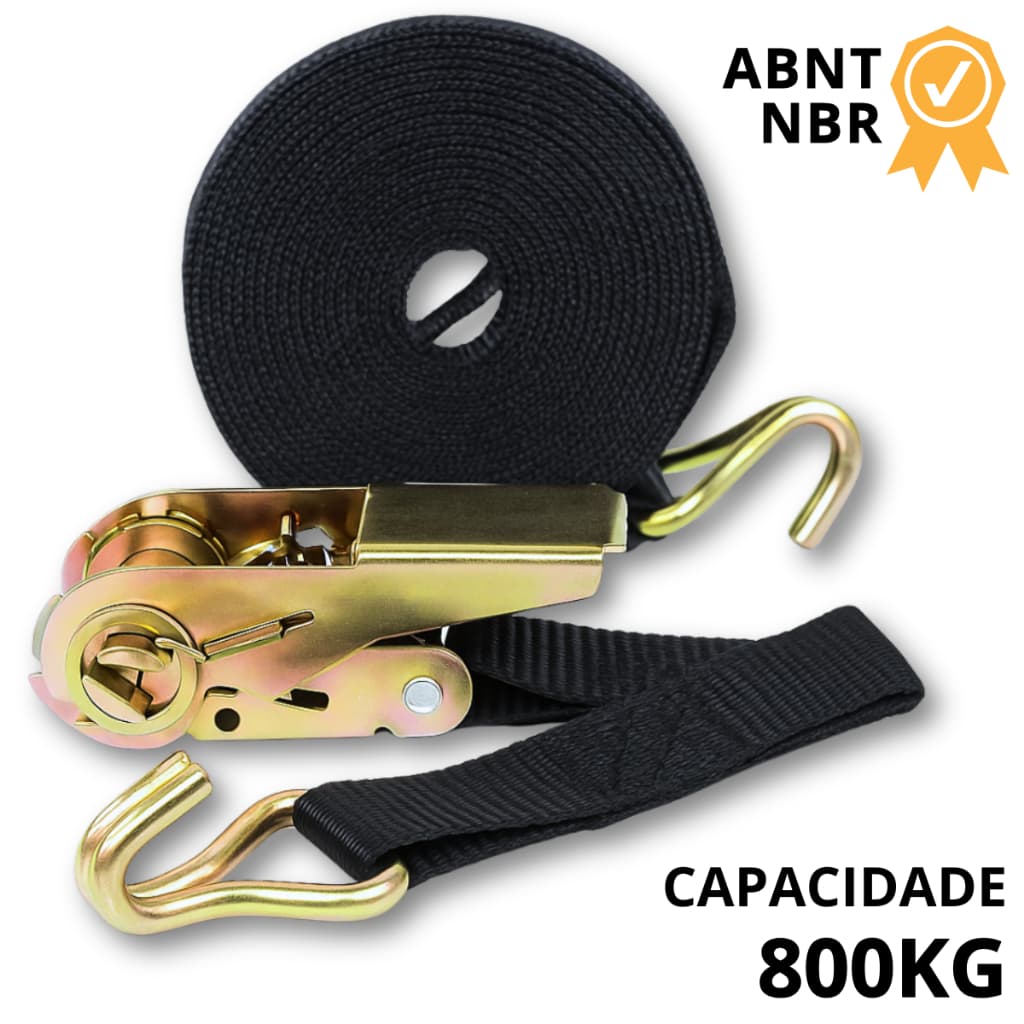 Cinta Catraca 800kg 4,6 Metros Reforçado Amarração de Carga em Caminhão Moto Carro Gancho J