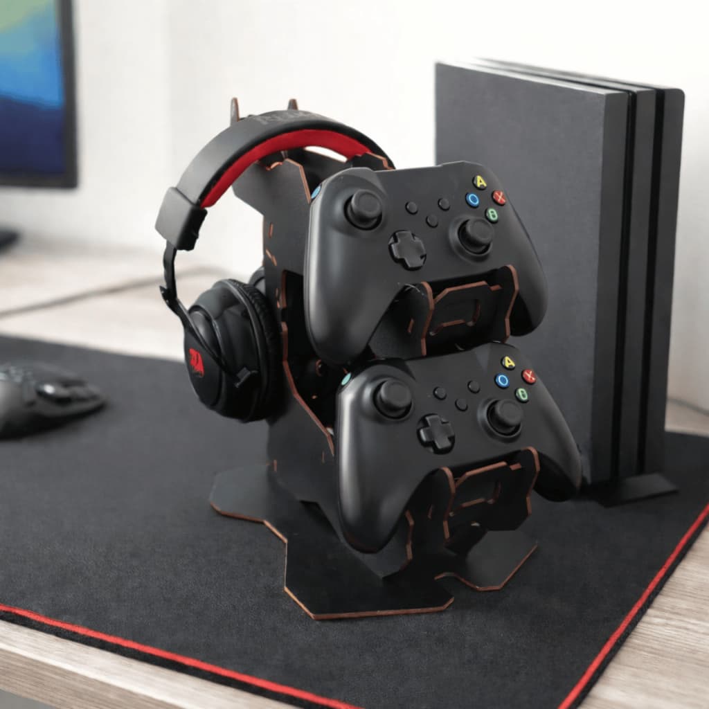 Organizador Suporte Controle Videogame + Headset MDF Premium - Fácil de Montar