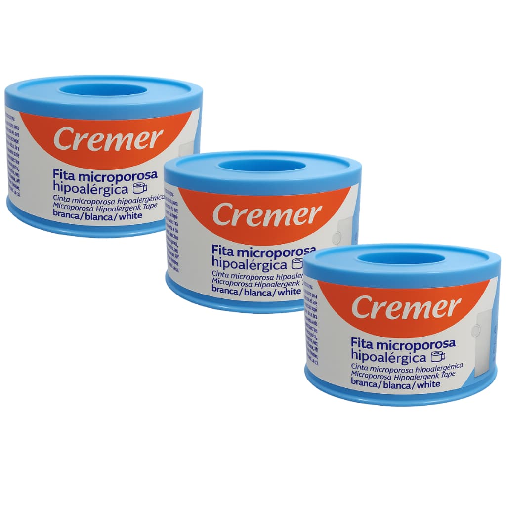 Kit 3 Fitas Microporosa Cremer 2,5cm x 10m Branca Hipoalergênica Micropore Hospitalar