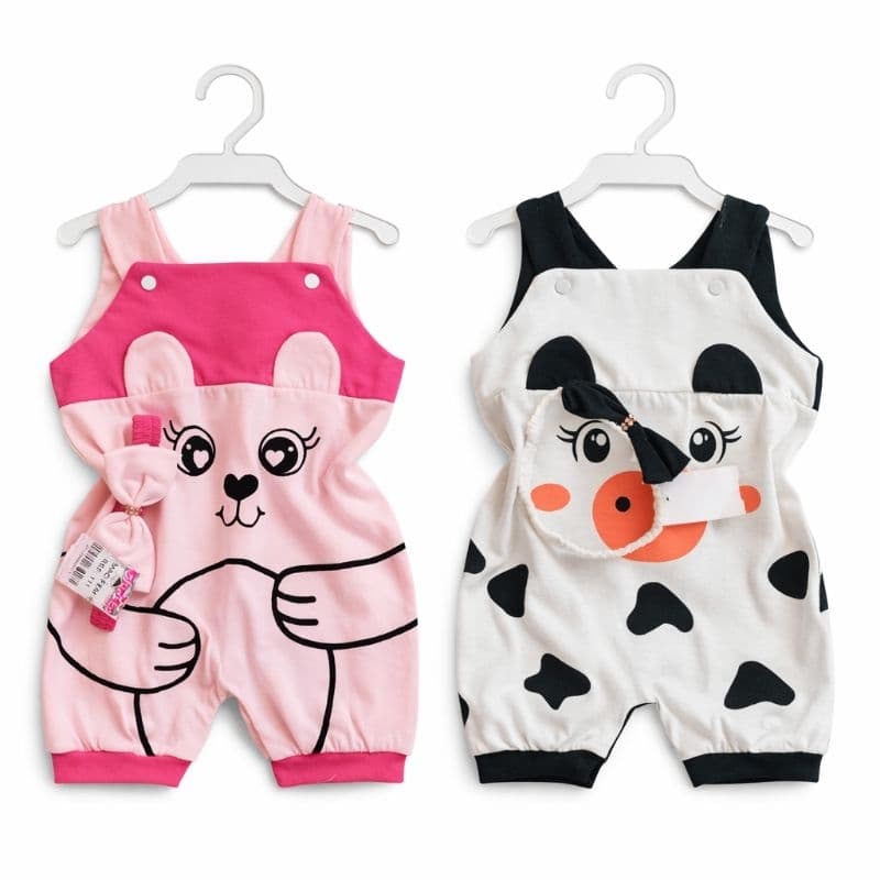 Kit macacão jardineira bebê urso e vaquinha luxo moda blogueirinha tamanho P/M enxoval