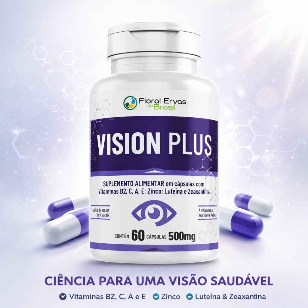 Luteína + Zeaxantina VISION PLUS com Vitaminas A B2 E C Zn Cu - 60 cápsulas 500 mg saúde dos olhos