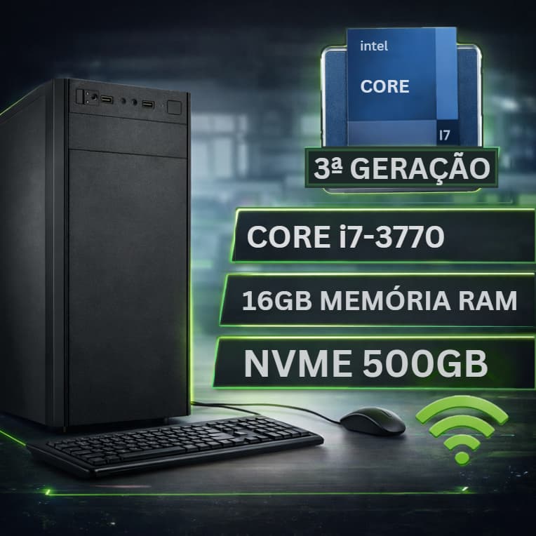 PC Computador Intel Core i7 - 16GB de RAM - SSD 500GB Nvme - Mouse - Teclado - Wi-fi