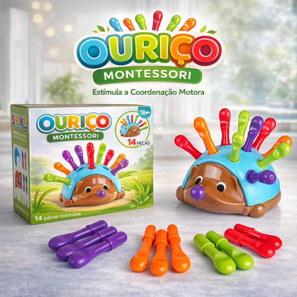 Brinquedo Educacional Bebê Ouriço Montessori Encaixar e Montar Sensorial Coordenação Motora