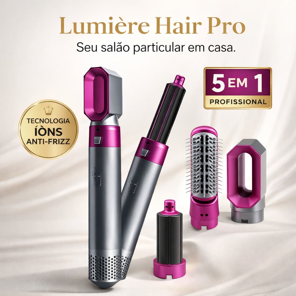 Escova Secadora 5 em 1 Lumière Hair Pro 110V Profissional Íons Anti-Frizz Alisadora Modeladora e Secador de Cabelo 1000W