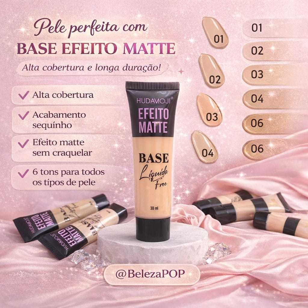 Base Liquida Free Efeito Matte longa duração excelente cobertura