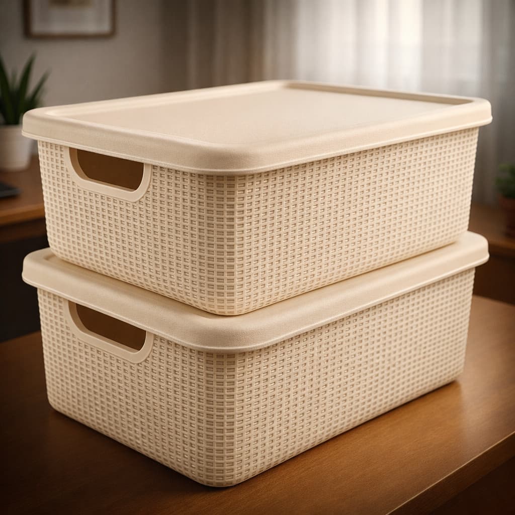 Kit 2 Caixas Organizadoras 5 Litros  Tampa Grande Cesto Multiuso Cozinha Lavanderia Banheiro Quarto