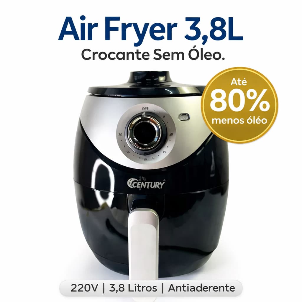 Fritadeira Air Fryer 3,8L 220V Sem Óleo Preta Antiaderente