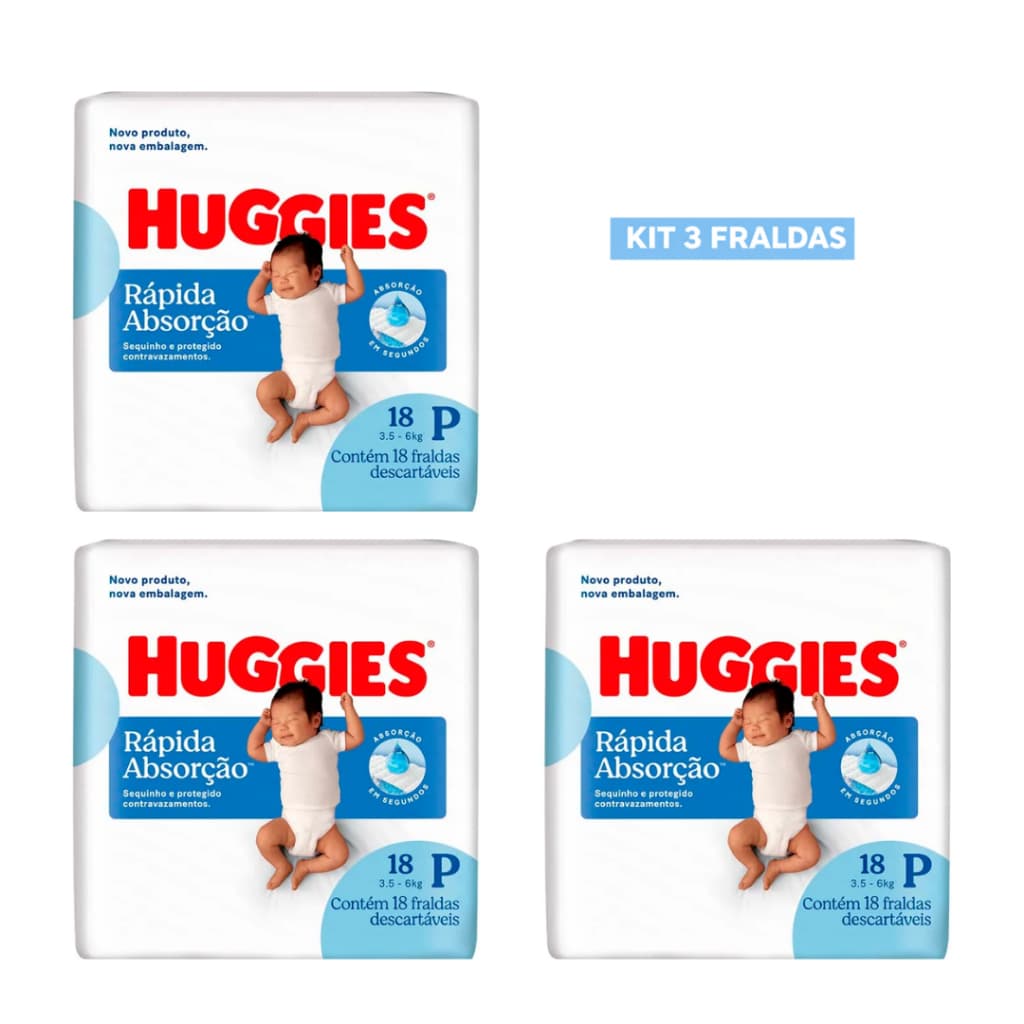 KIT 3 Fraldas Huggies  Tripla Proteção Jumbinho Tamanho P