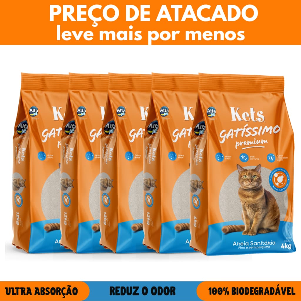 Areia para Gato 20kg a 8kg Sanitária Premium Biodegradrável Gatissimo para Gatos