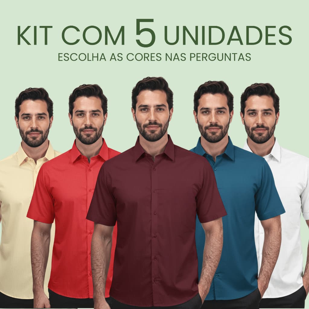 Kit 5 Camisa Social Manga Curta Elastano Slim Fit Premium Slim Masculina Elegante