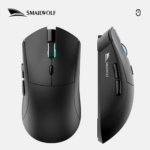 SMAILWOLF RS7 Mouse Gamer Sem Fio, Tri-Mode, Sensor PAW3311, 1000Hz, 500Ah de Bateria