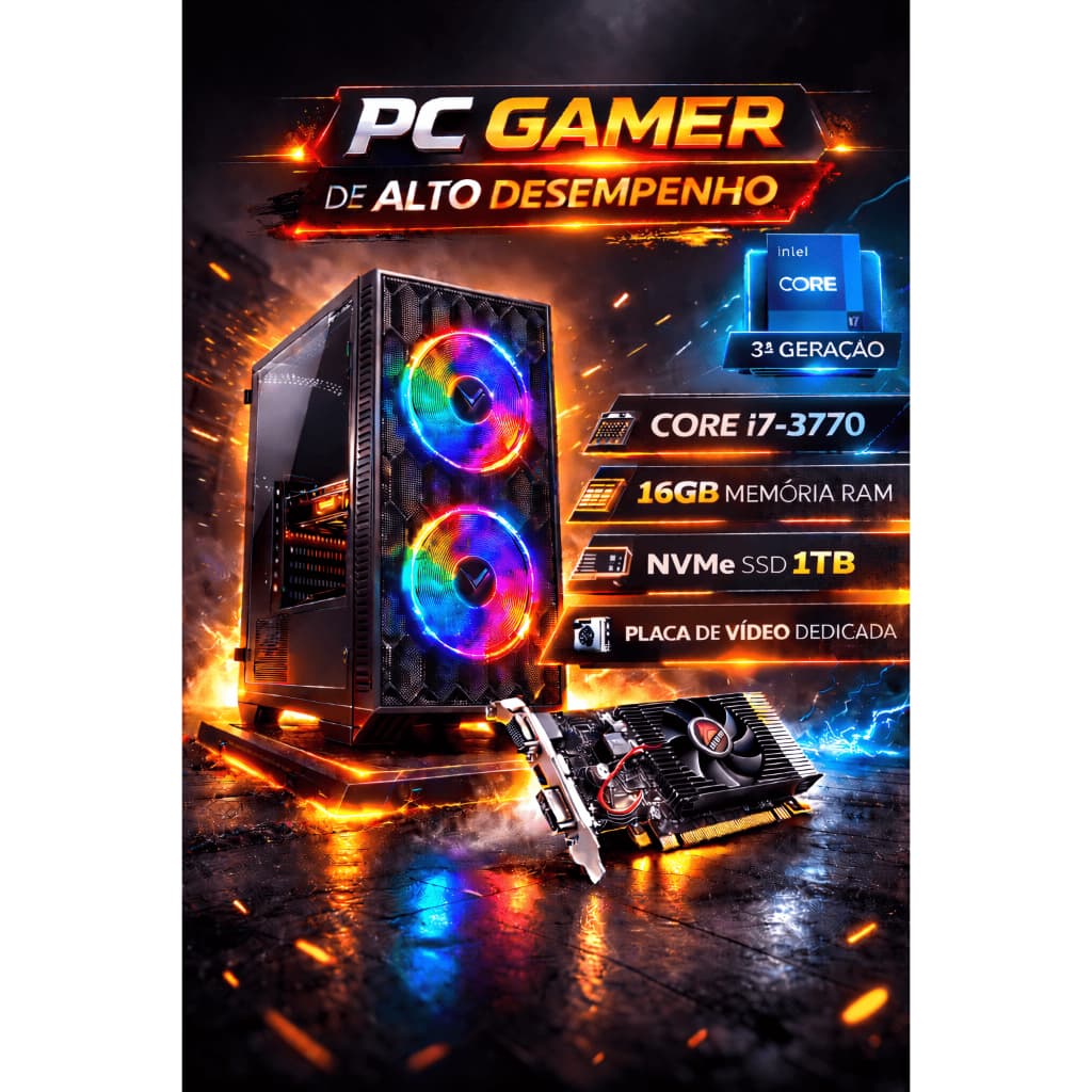 Computador Gamer Intel Core i7 - 16GB de RAM - SSD 1TB - Placa de Vídeo GT730 4GB