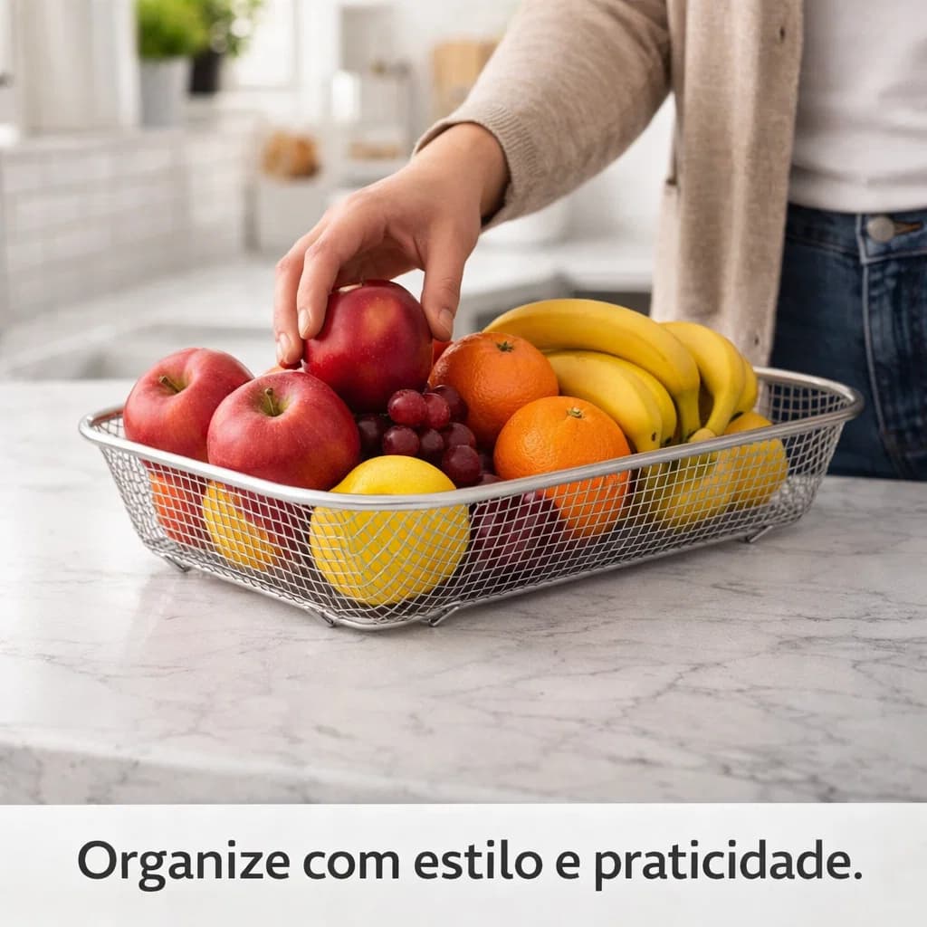 Cesto Organizador Aramado Multiuso 37x27x7cm Metal Prata  Organizador de Cozinha e Prateleira