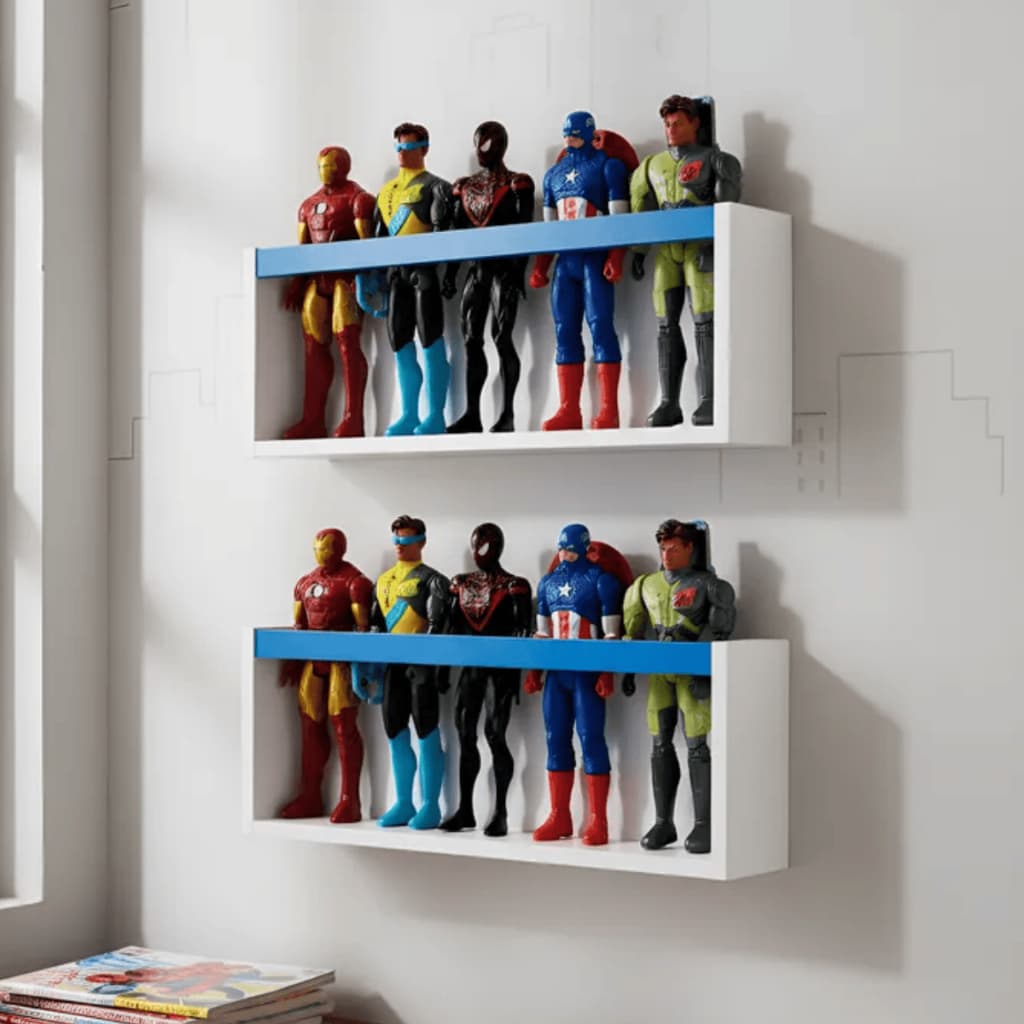 2 Suporte Parede Bonecos Super Heróis Prateleira Organizadora Brinquedos Nichos Quarto Infantil 2un