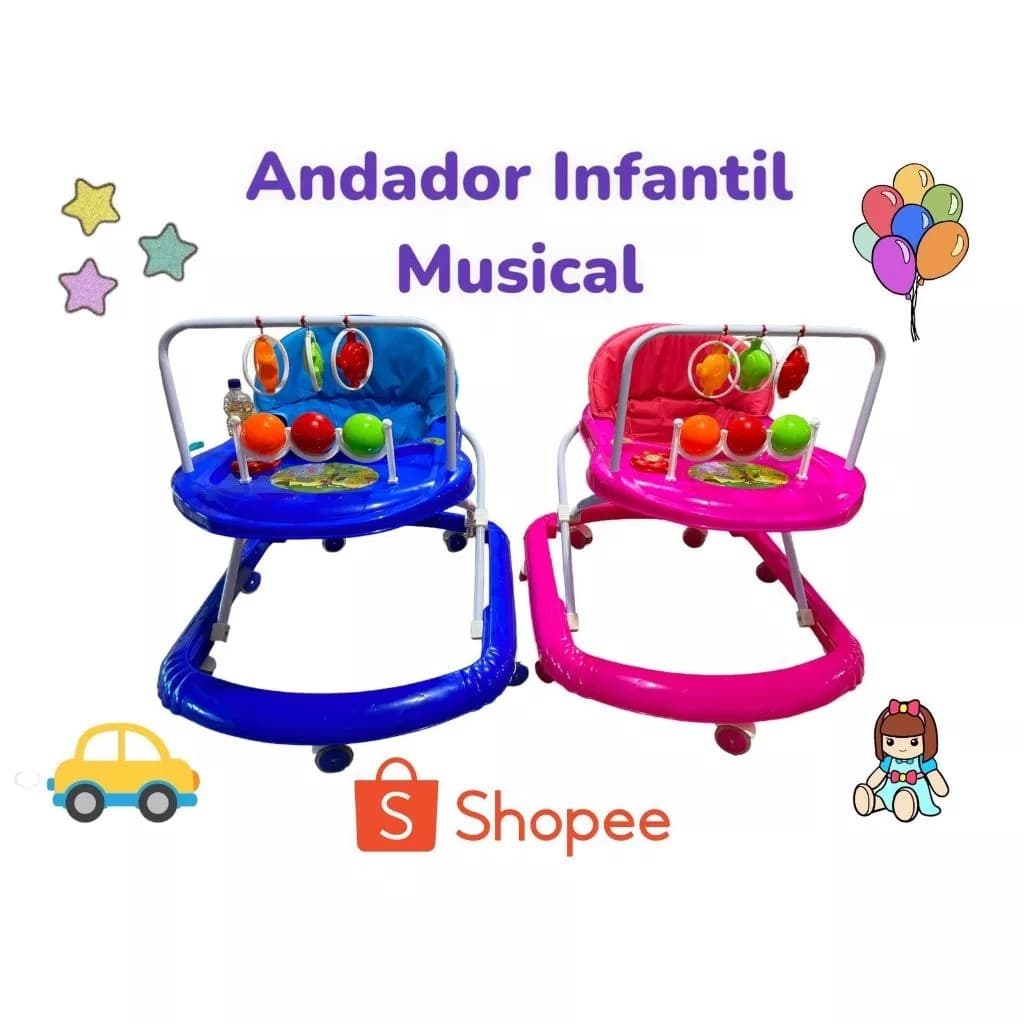 Andador para bebês Meninos Azul Meninas Rosa Com Musical Interativo Antirrolamento Com Regulagem