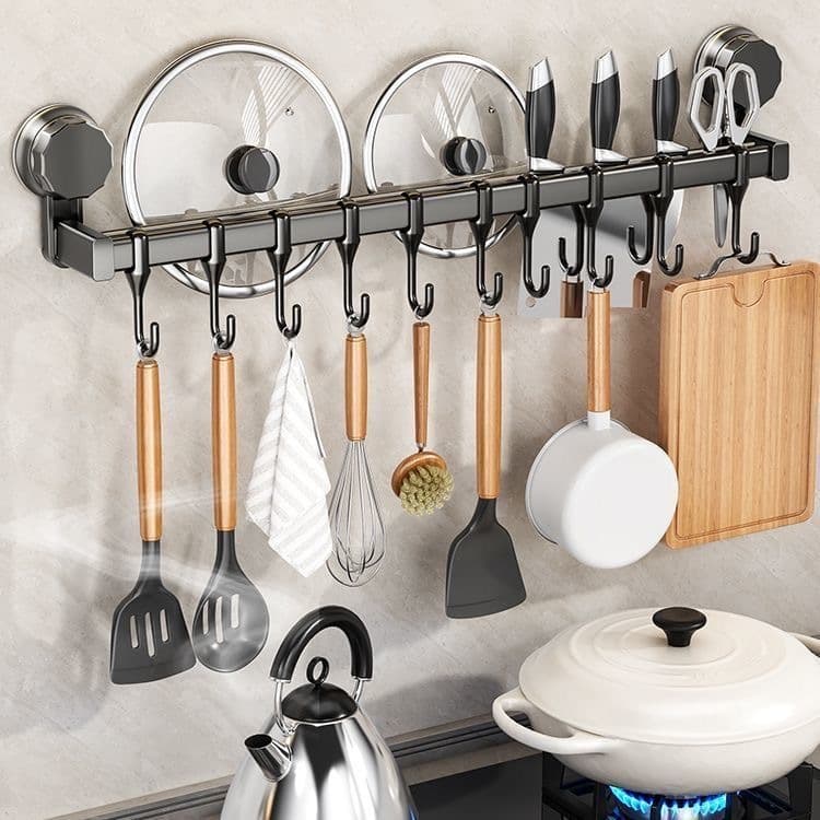 Suporte de parede multiuso com ventosa, gancho de cozinha sem furos, organizador de utensílios de cozinha.