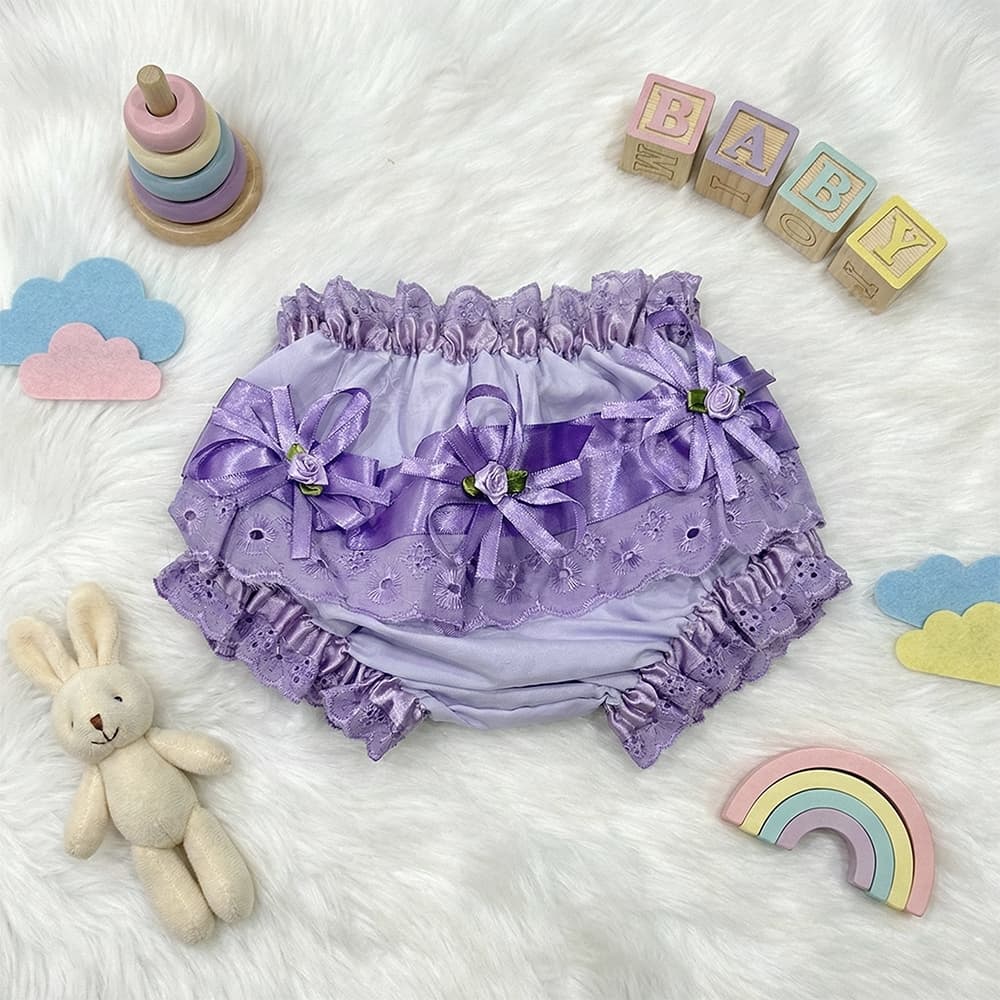 Kit 3 Calcinha Tapa Fralda Infantil com Babados Cambraia e Cetim