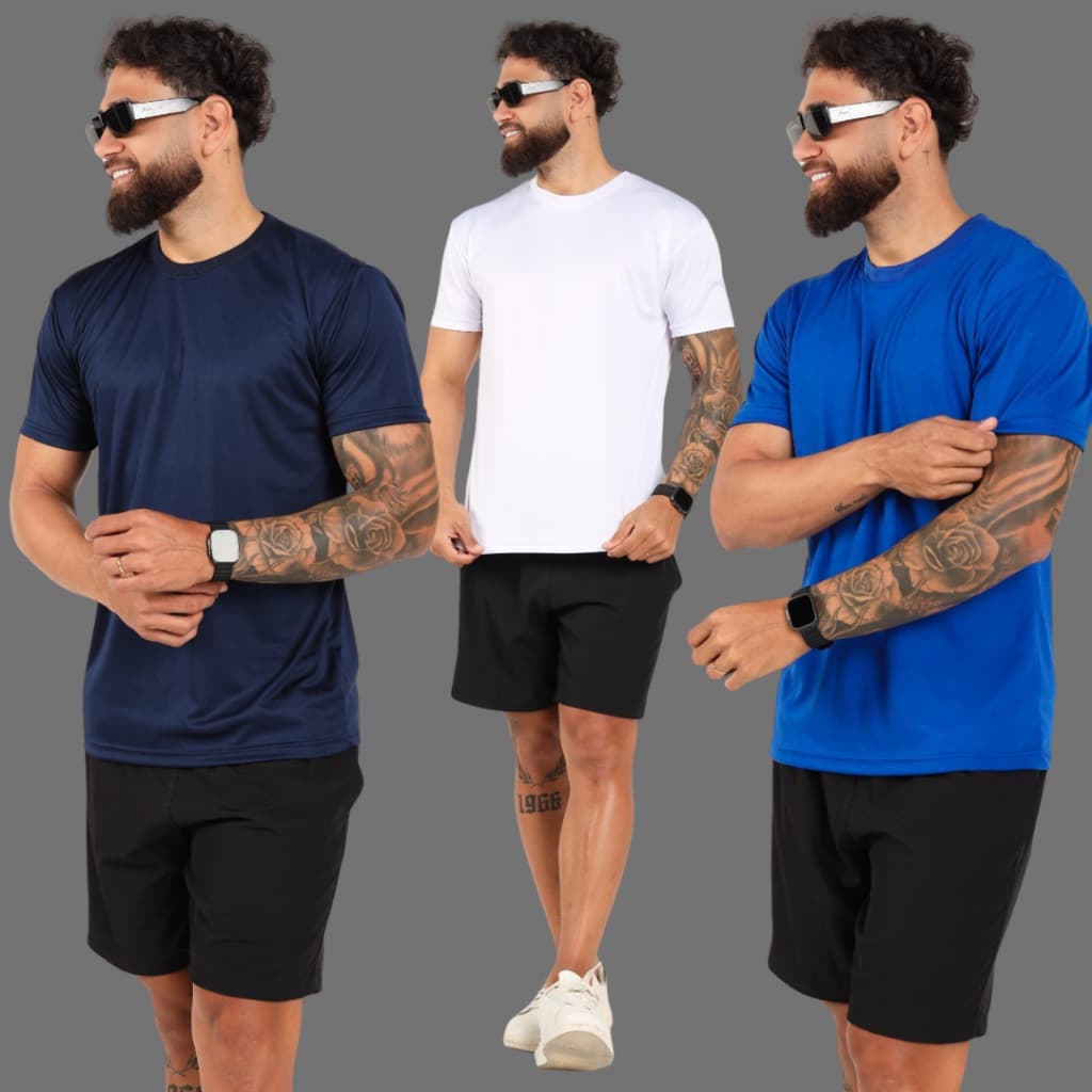 Kit com 3 Camisetas Dry Fit Premium Raglan Masculina | Academia Fitness Treino Musculação Casual Respirável Leve