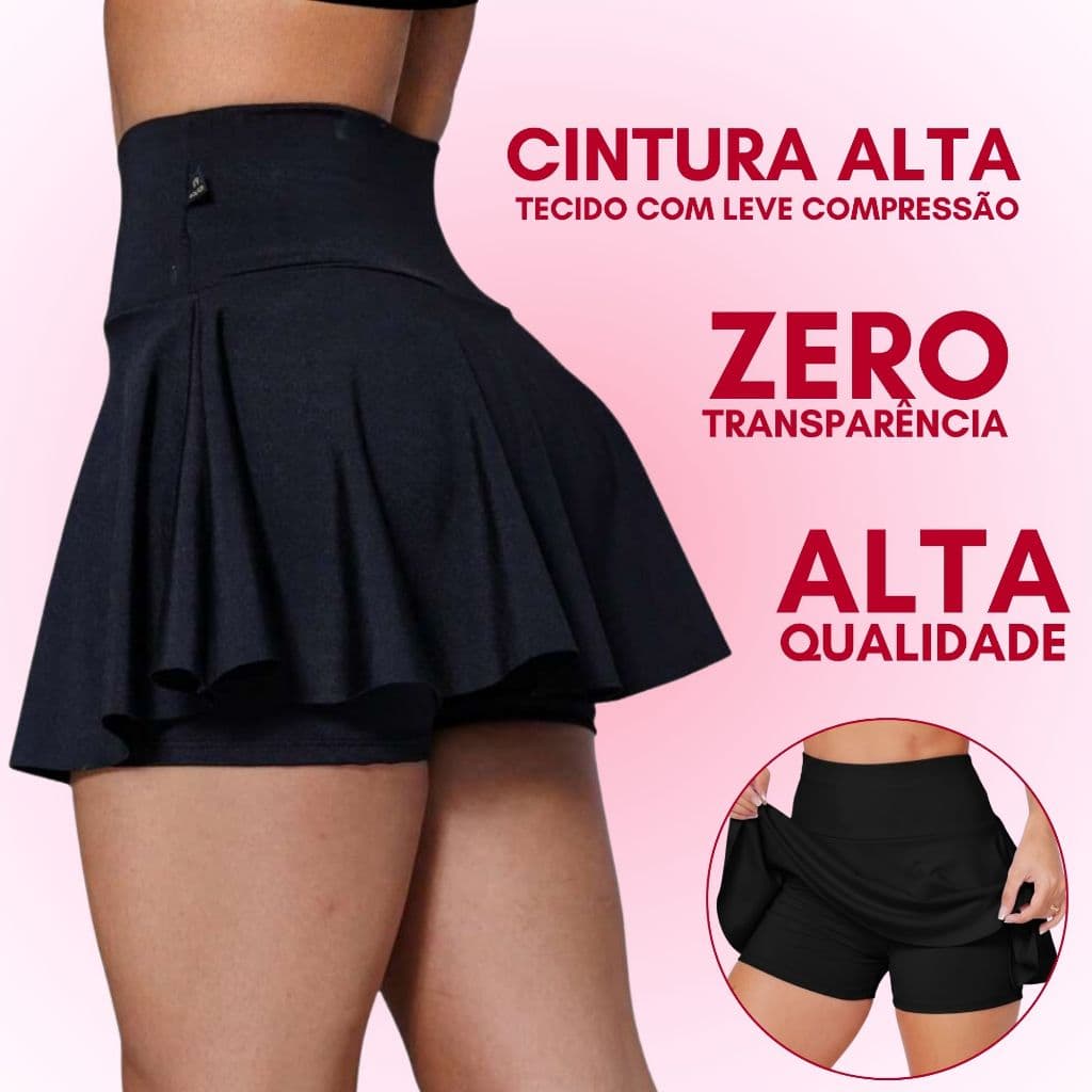 Shorts Saia Academia Fitness Cintura Alta Tapa Bumbum Bailarina Rodada Suplex Premium