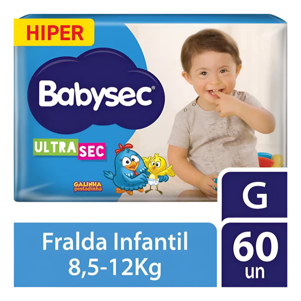 Fraldas Descartáveis Babysec Hipersec G - 60 Unidades