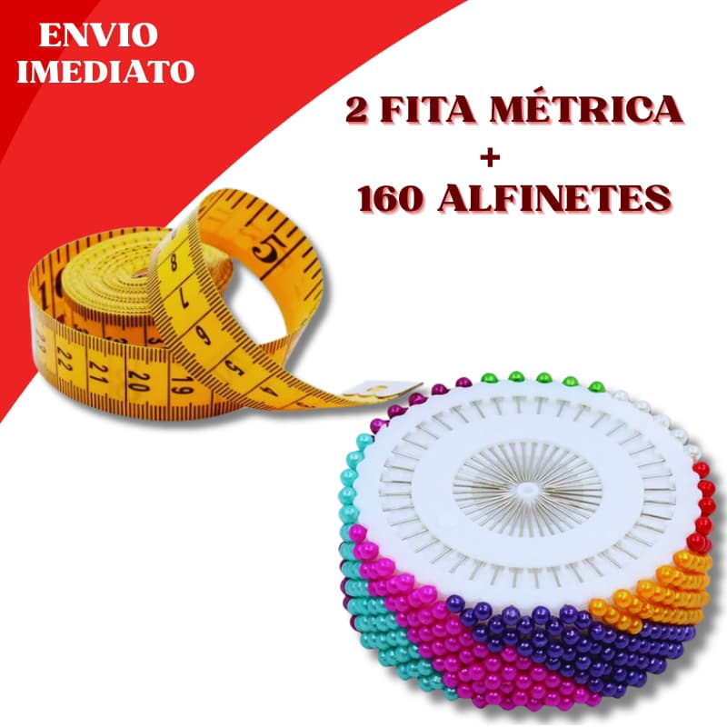Combo Costura 2 Fita de Medição + 160 Alfinetes Artesanato Patchwork Modelagem Costureira Tecido